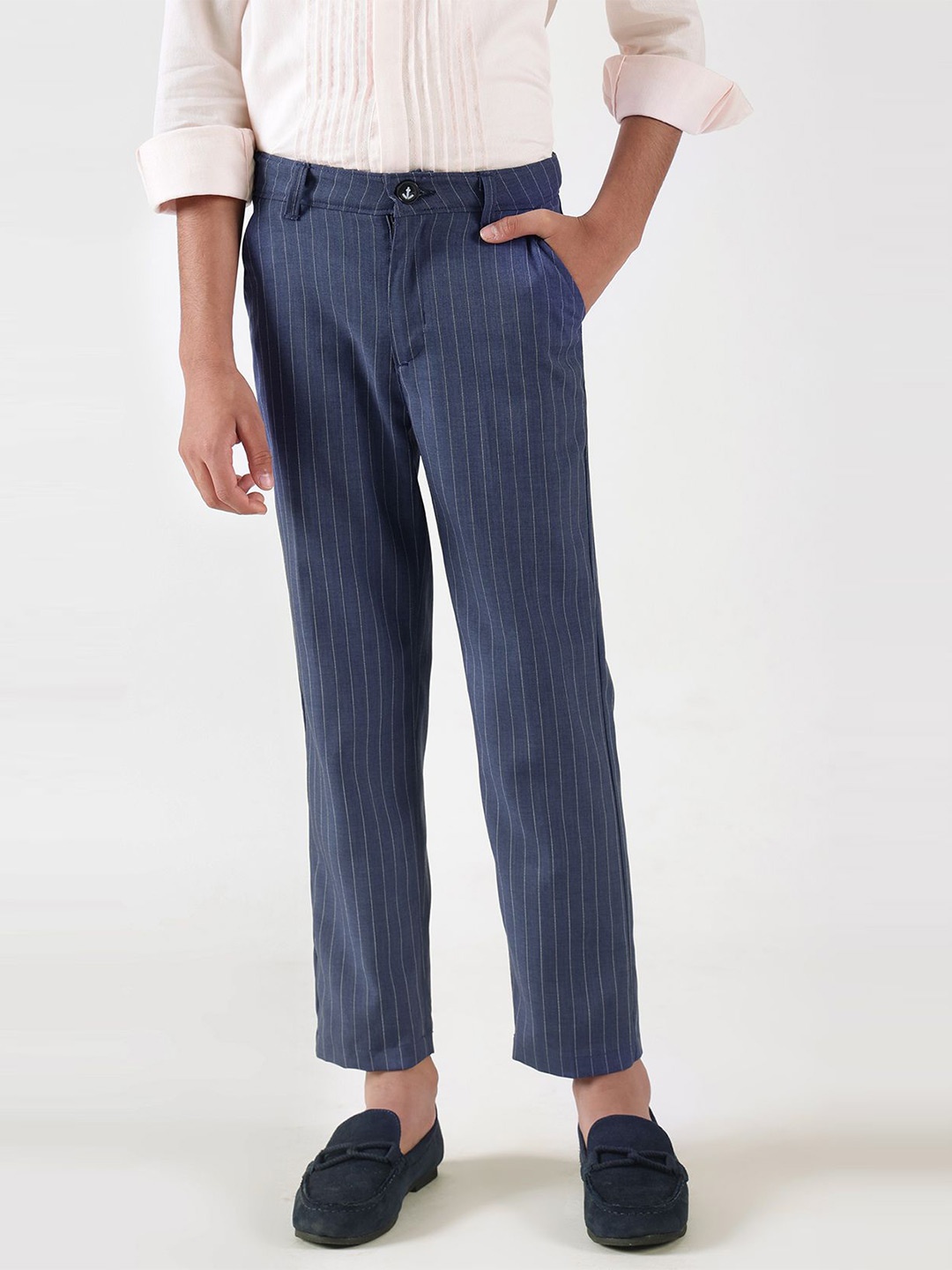 

One Friday Boys Striped Relaxed Chinos Trousers, Blue
