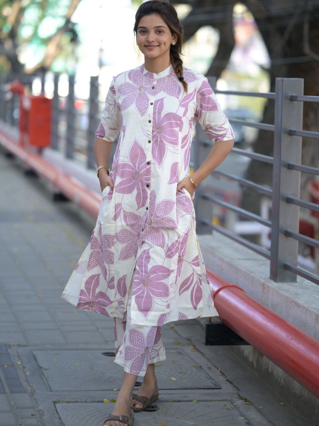

DIVASTRI Women Printed Regular Kurta with Palazzos, Lavender