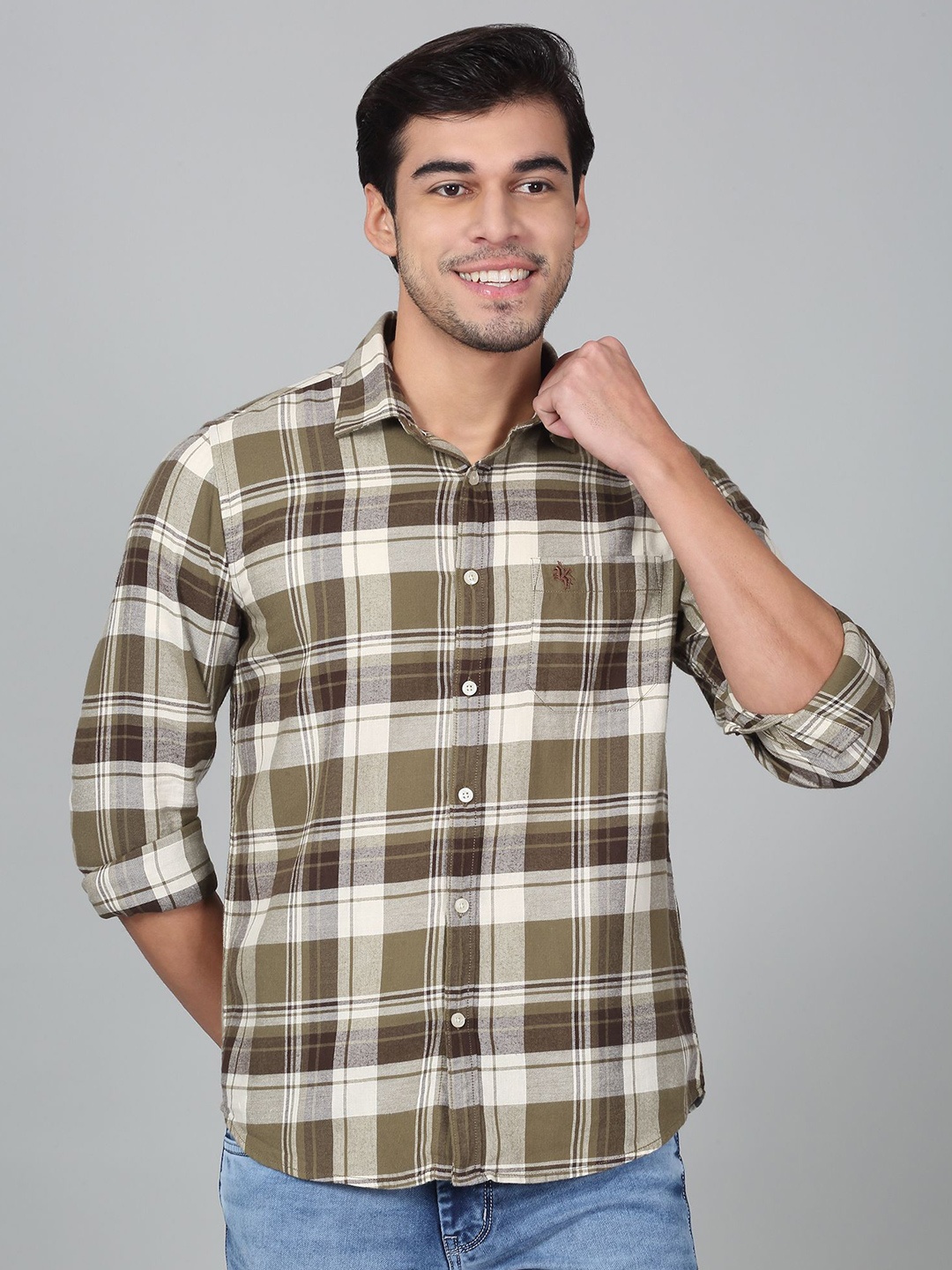 

Cantabil Men Original Tartan Checks Opaque Checked Casual Shirt, Olive