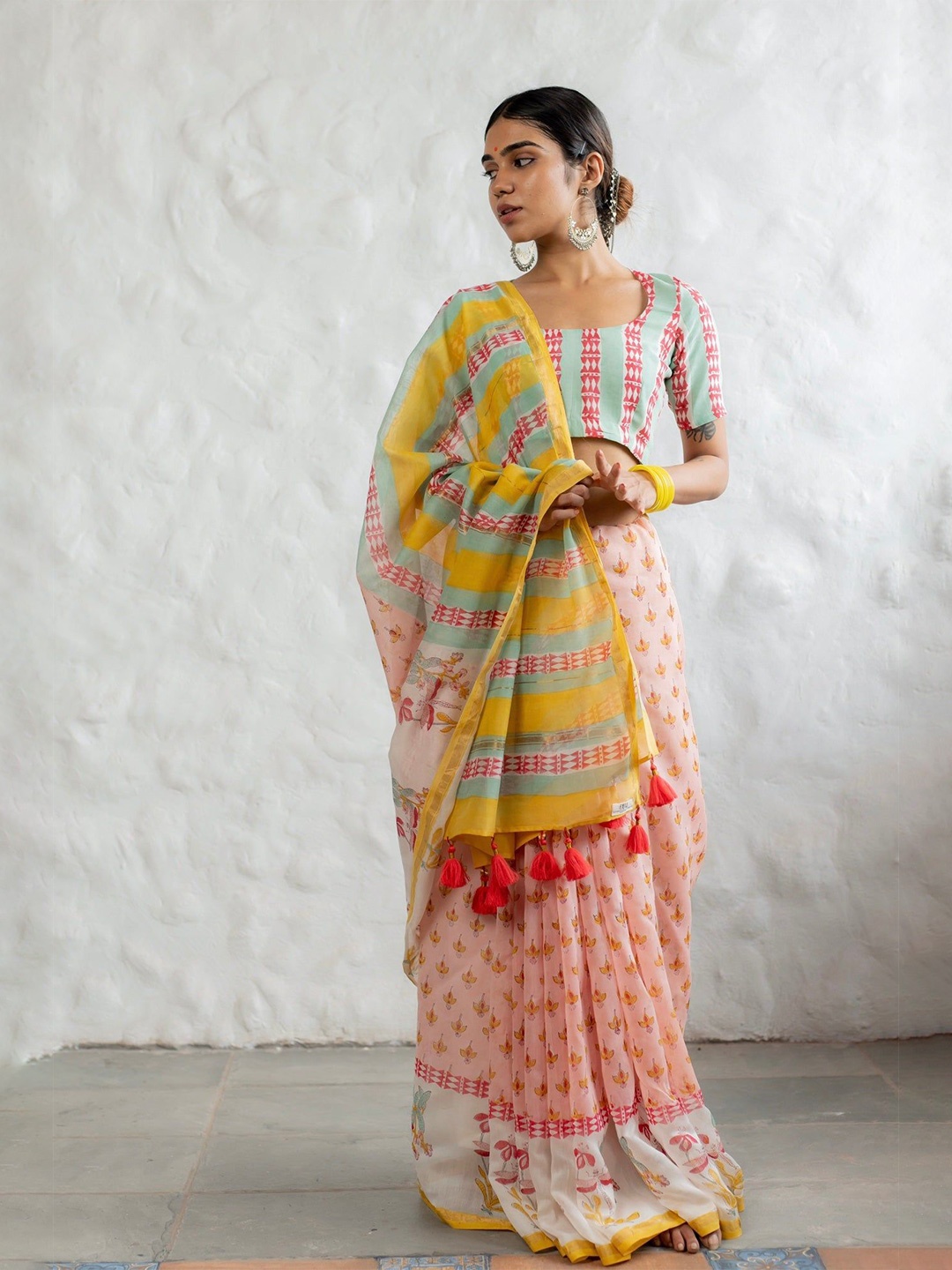 

Moda Rapido Floral Silk Cotton Chanderi Saree, Pink