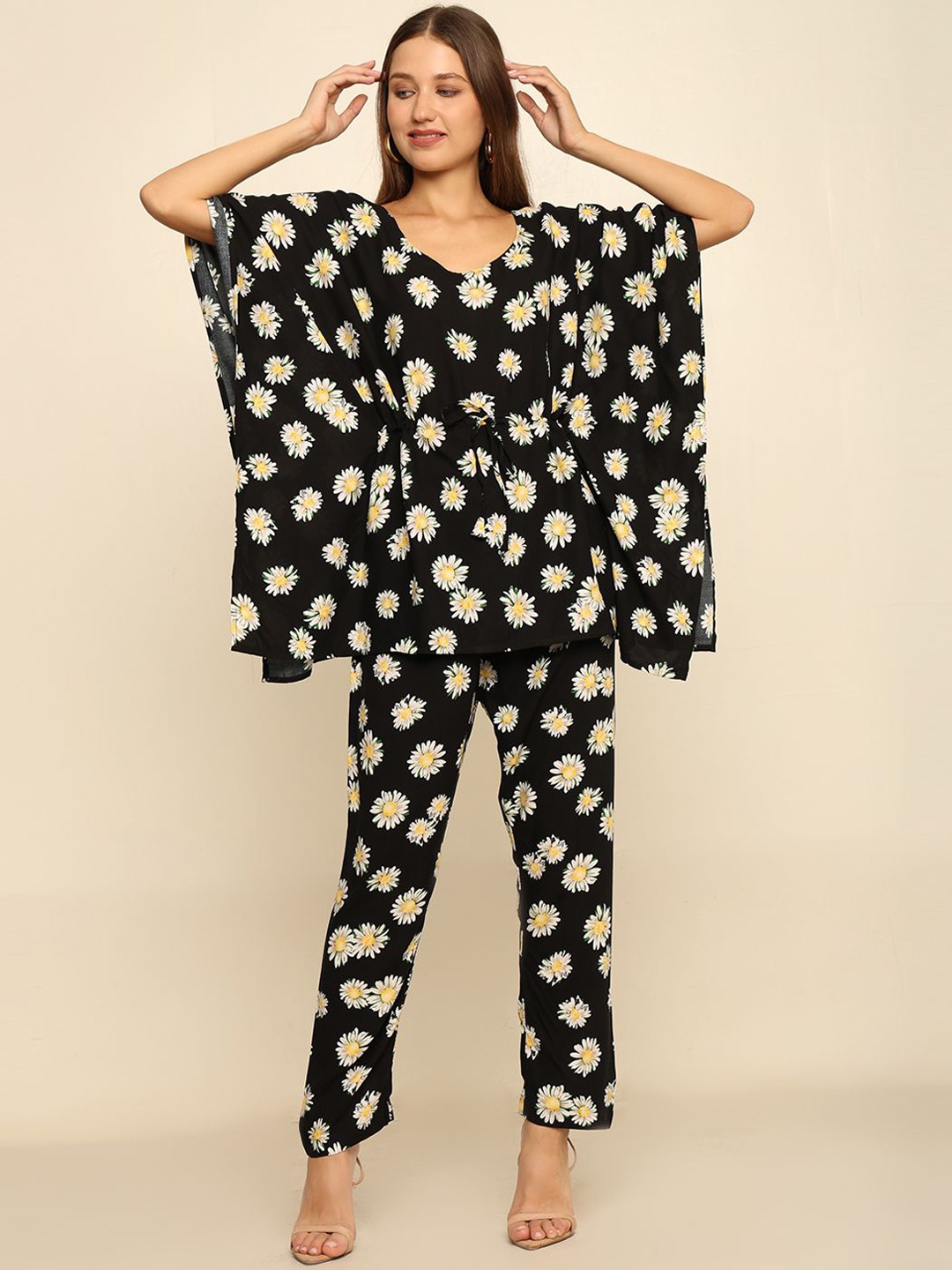 

CRAFTBAZAR Digital Printed Tunic With Trousers Co-Ords, Black