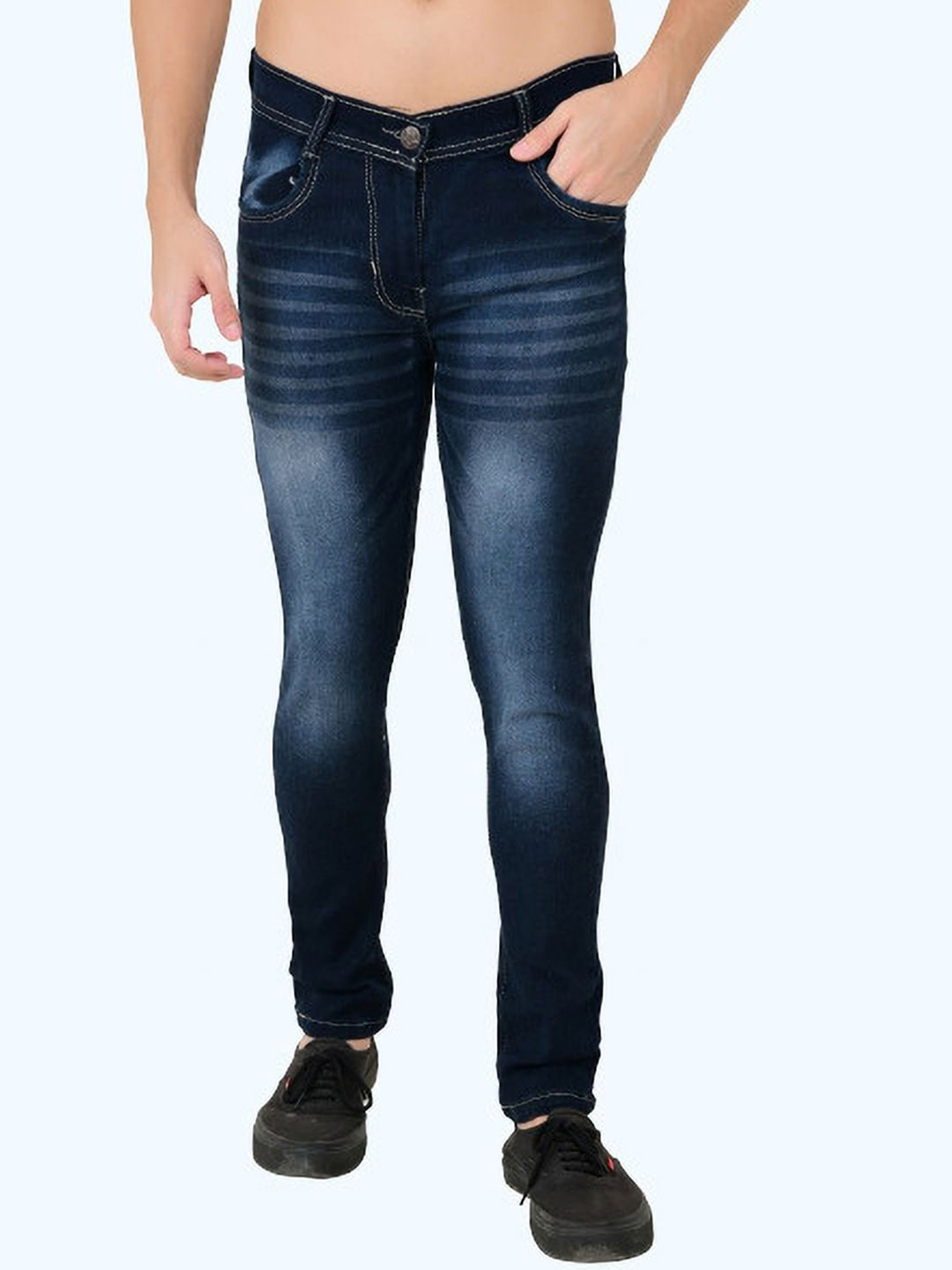 

COMFITS Men Classic Low Distress Heavy Fade Stretchable Jeans, Blue