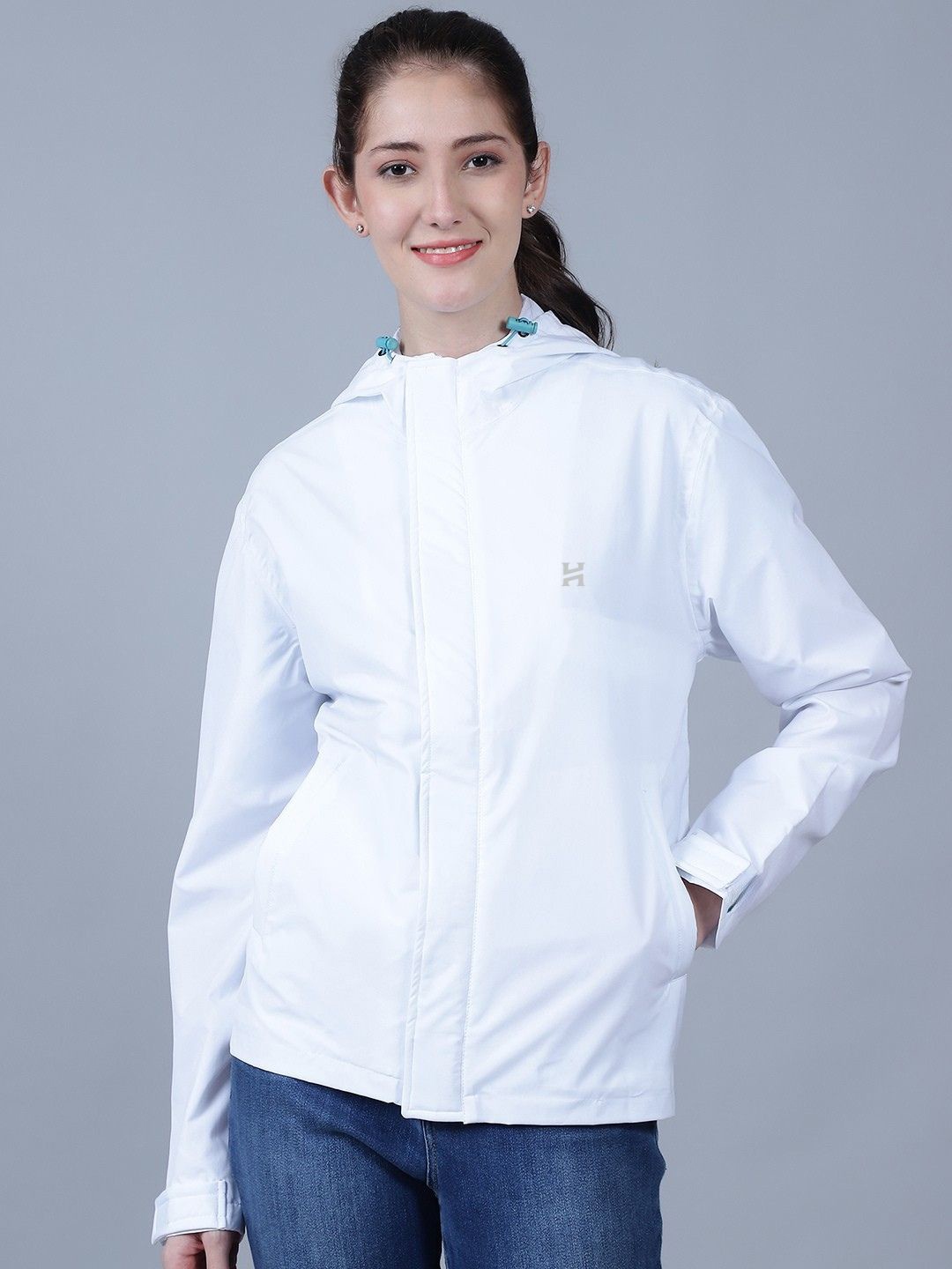 

HOUSE OF VEDAS Waterproof Hooded Rain Jacket, White