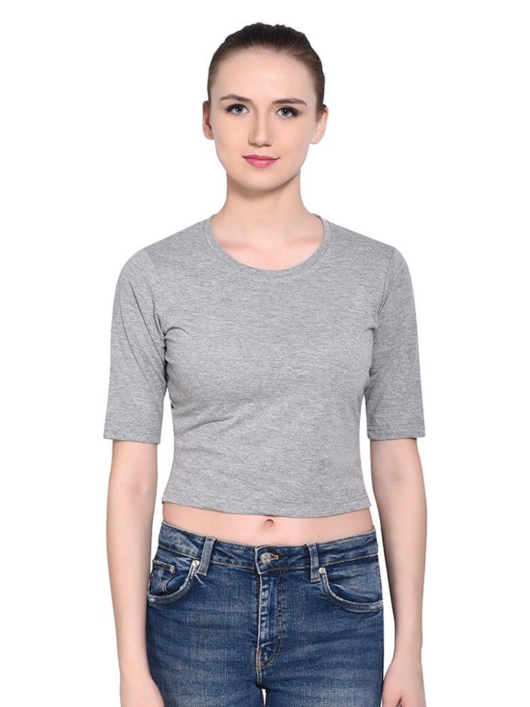 

BEYOU FASHION Women Drop-Shoulder Sleeves Raw Edge Slim Fit T-shirt, Grey