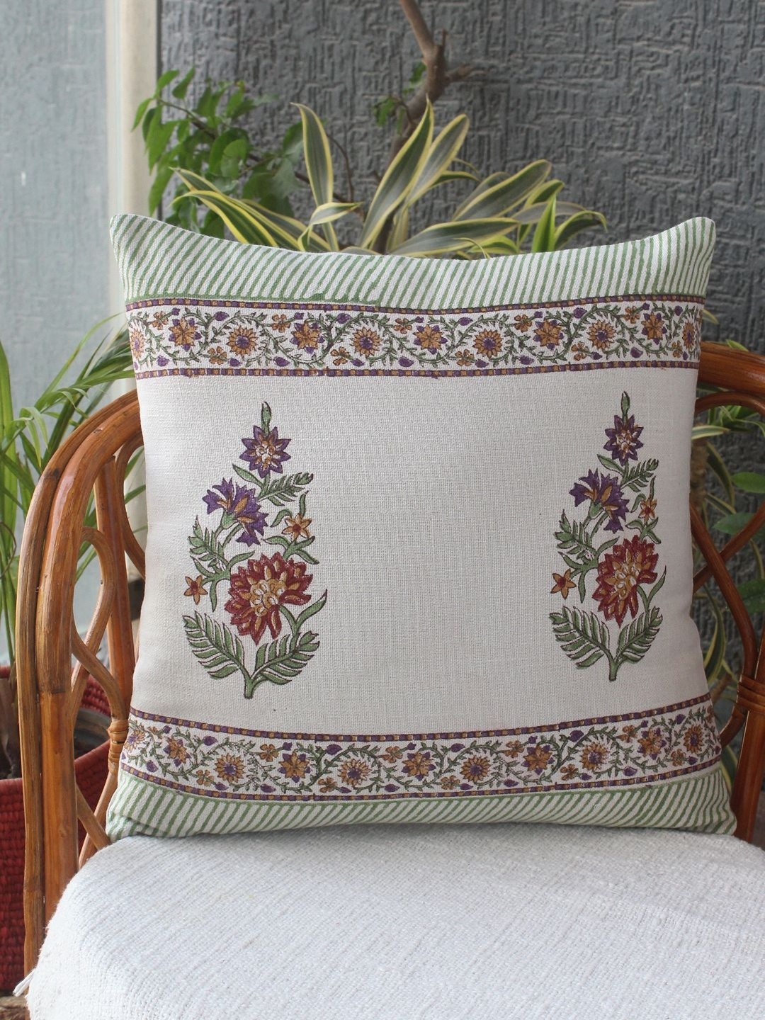 

Weaves of Tradition White & Green Ethnic Motifs Square Cushion Covers