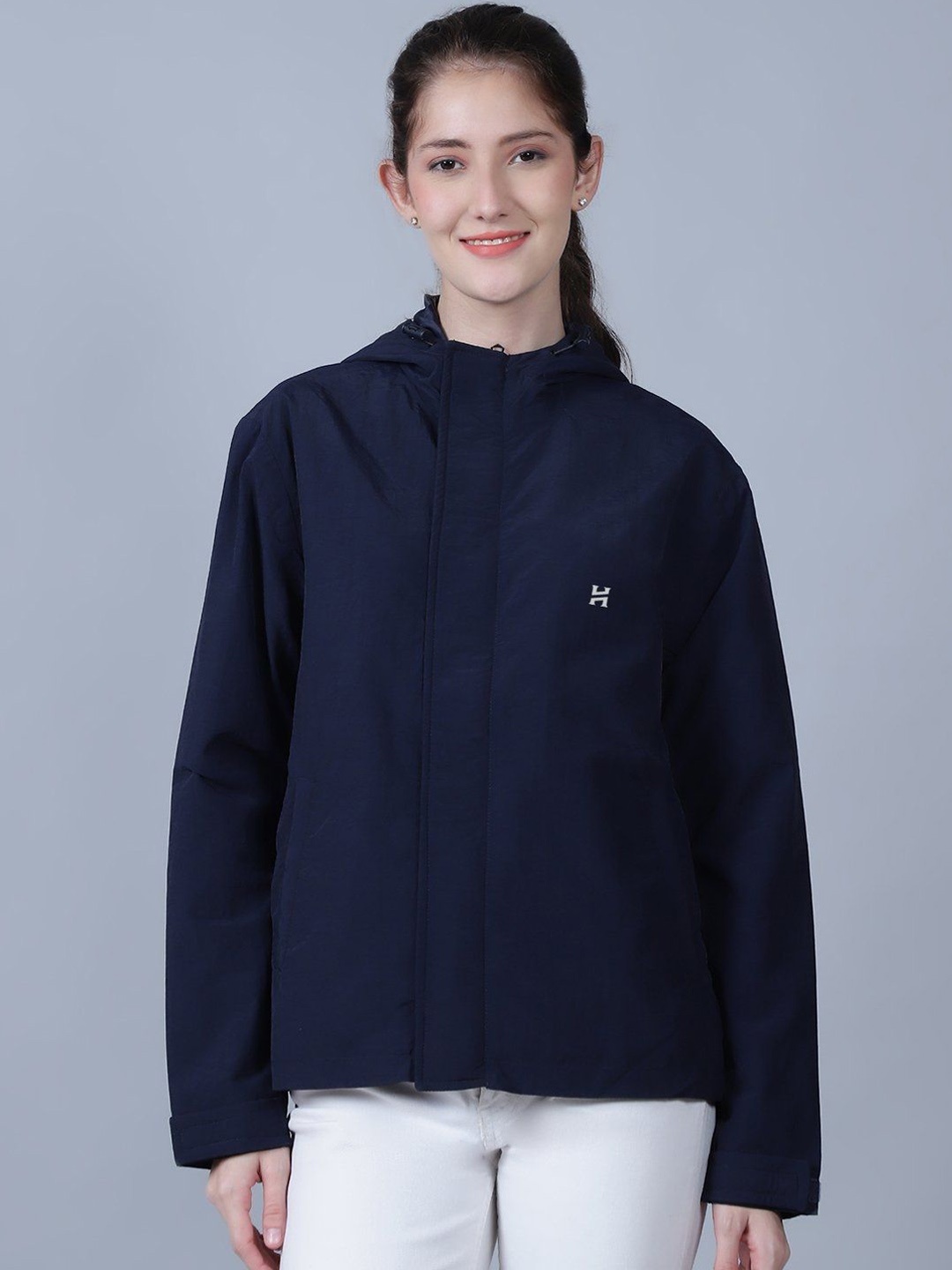 

HOUSE OF VEDAS Waterproof Hooded Rain Jacket, Navy blue