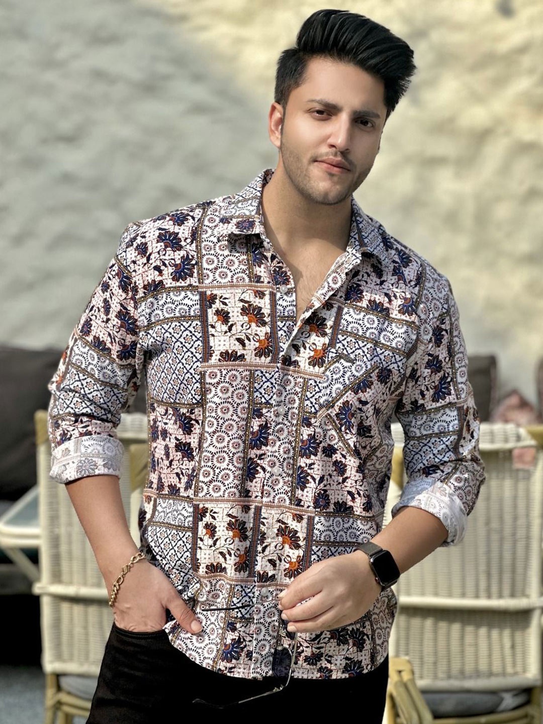 

GRITSTONES Men Comfort Opaque Printed Casual Shirt, White