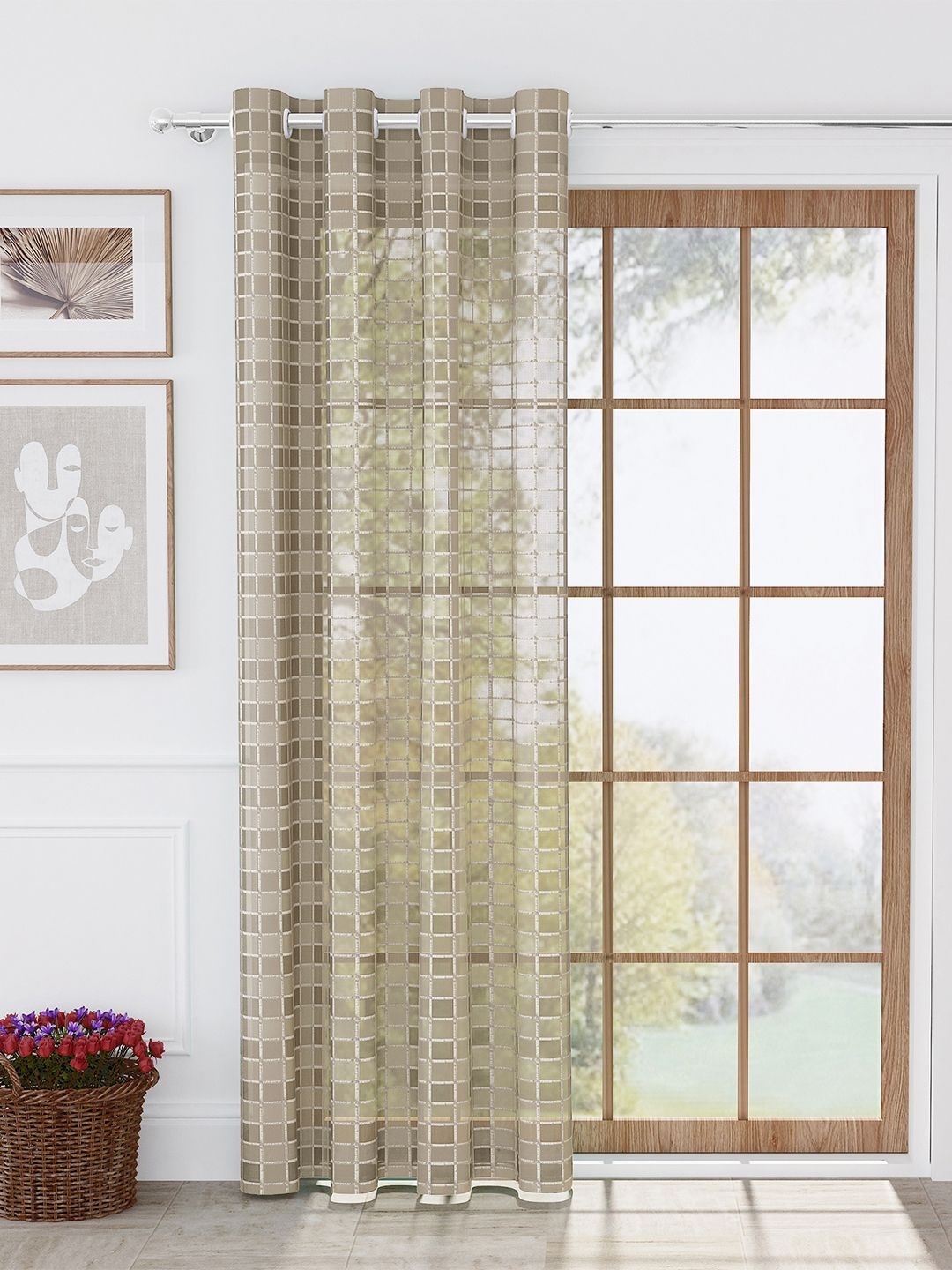 

Story@home Brown & Silver-Toned Geometric Sheer Long Door Curtain