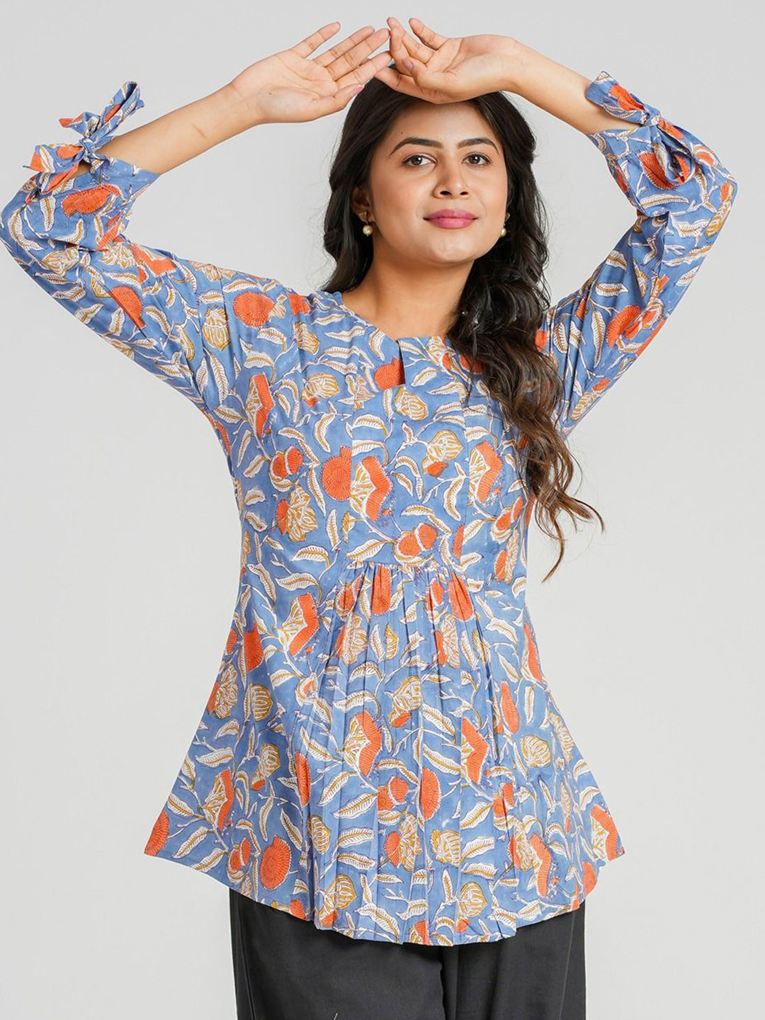 

Cotton Curio Pure Cotton Block Printed Short Tunics, Blue