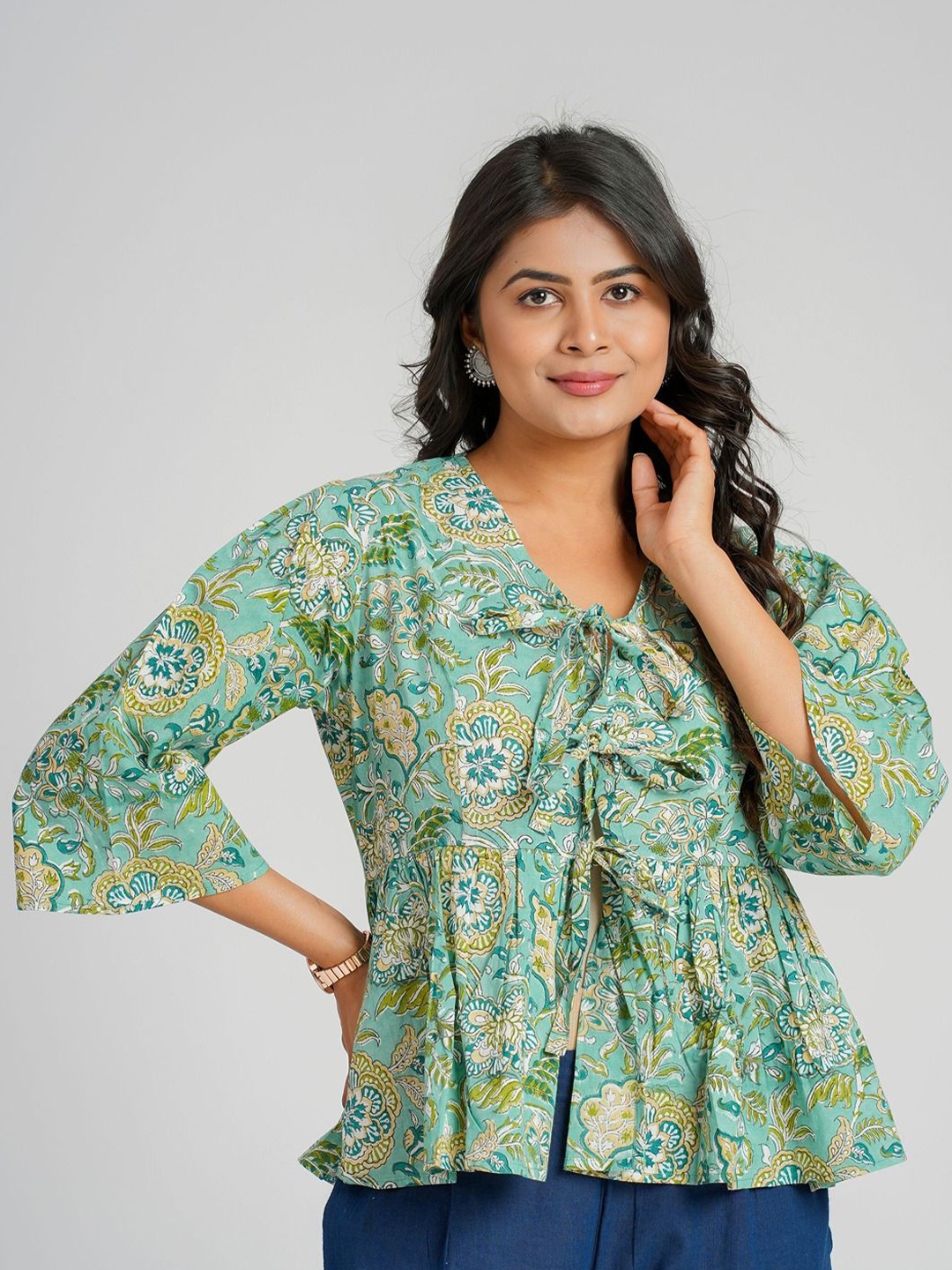 

Cotton Curio Pure Cotton Block Printed Tunic, Green