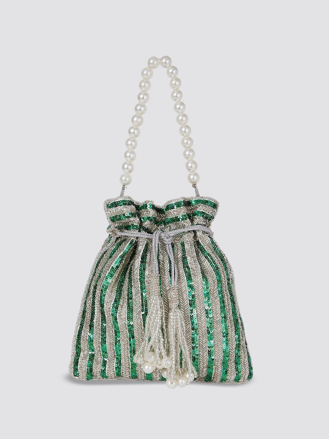

A Clutch Story Embellished Bucket Handheld Bag, Green