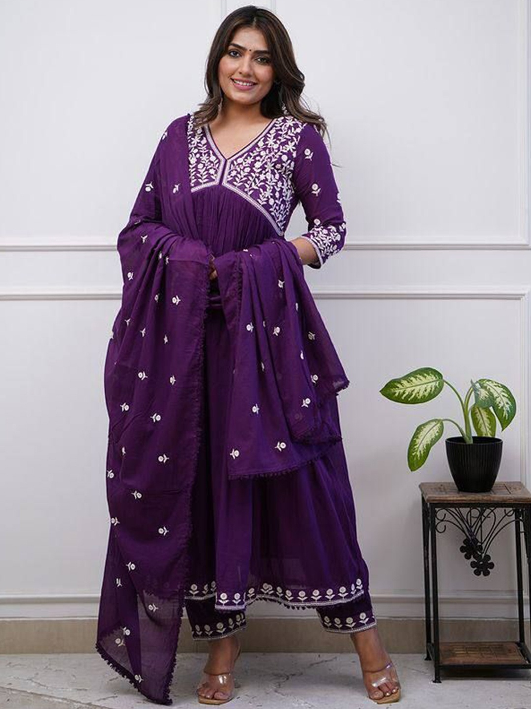 

Amrutam Fab Women Embroidered Raw Silk With Dupatta, Purple