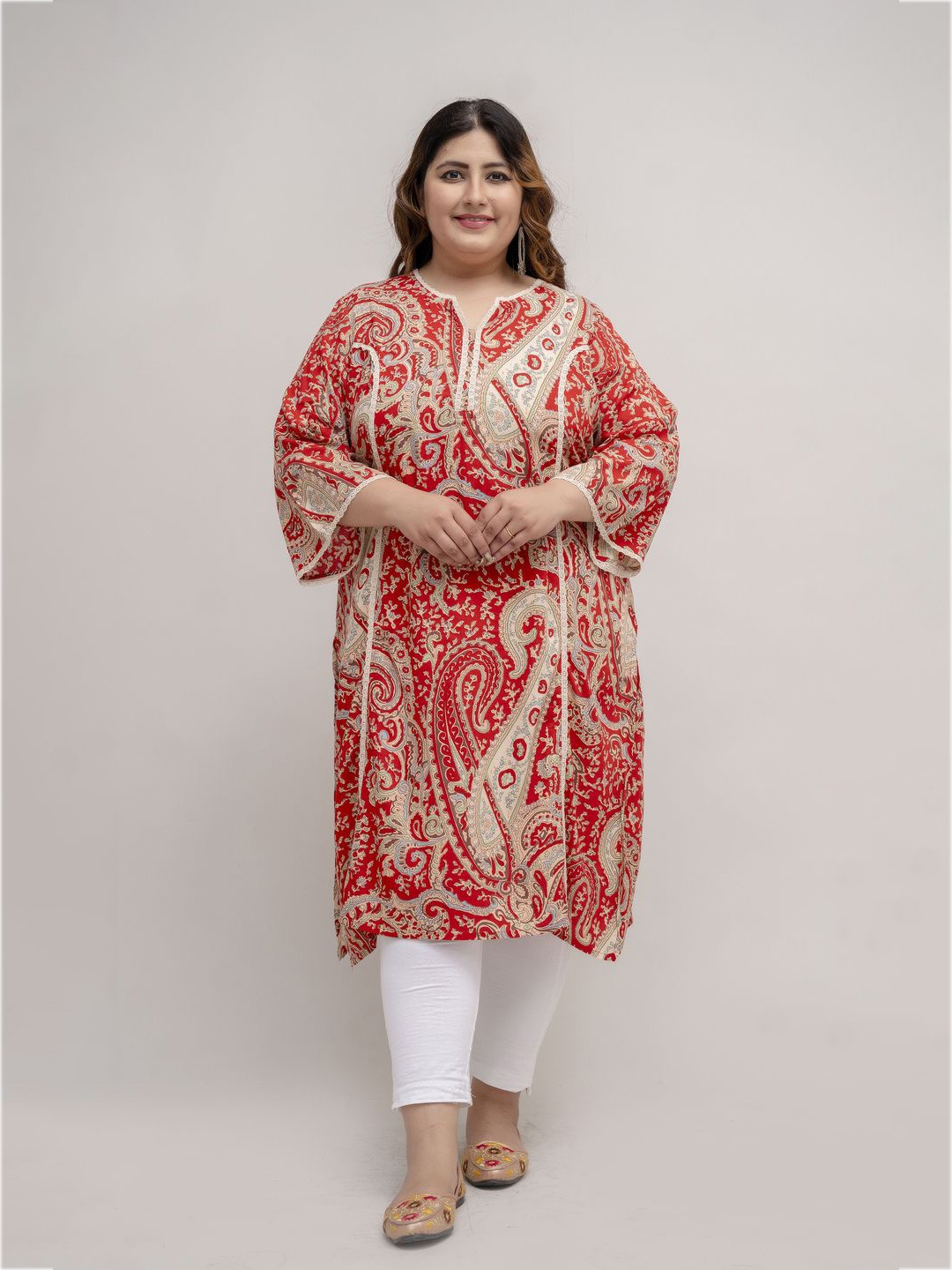 

Fashion Zest Plus Size Printed Straight Kurta, Red
