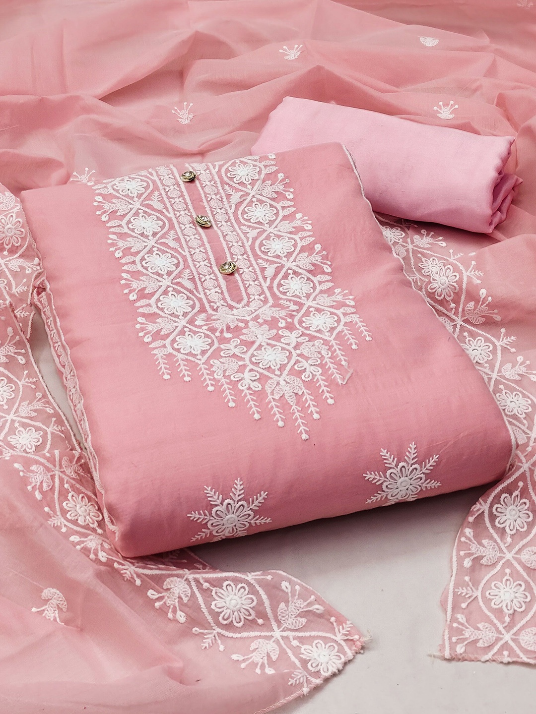 

SHADOW & SAINING Embroidered Unstitched Dress Material, Pink