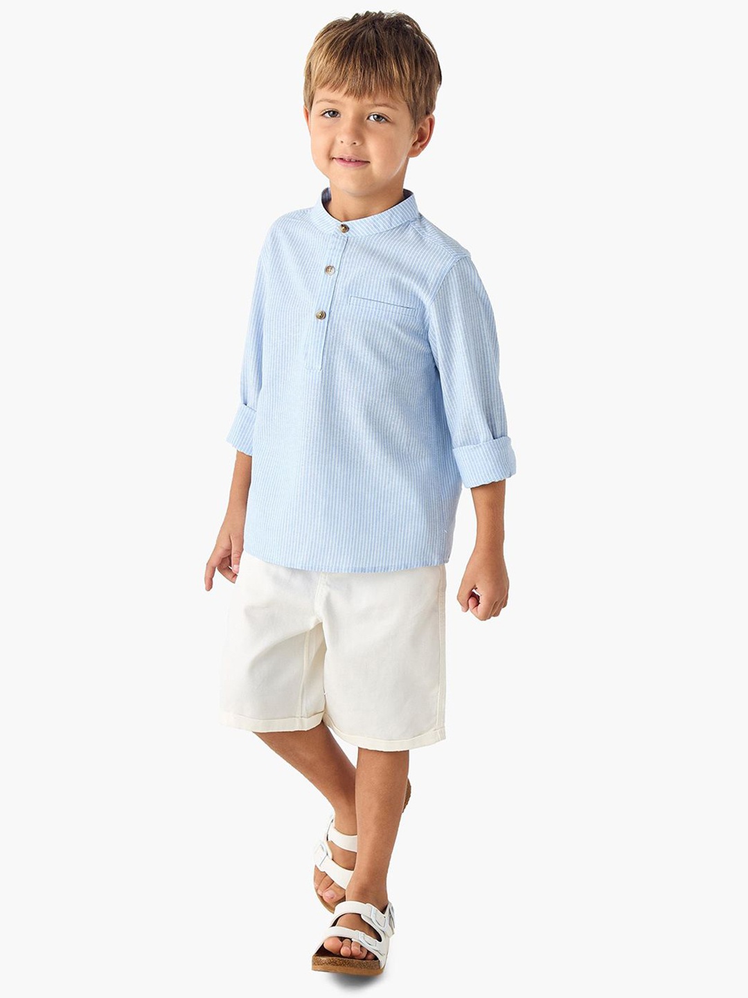 

Juniors by Babyshop Boys Striped Shirt with Shorts, White