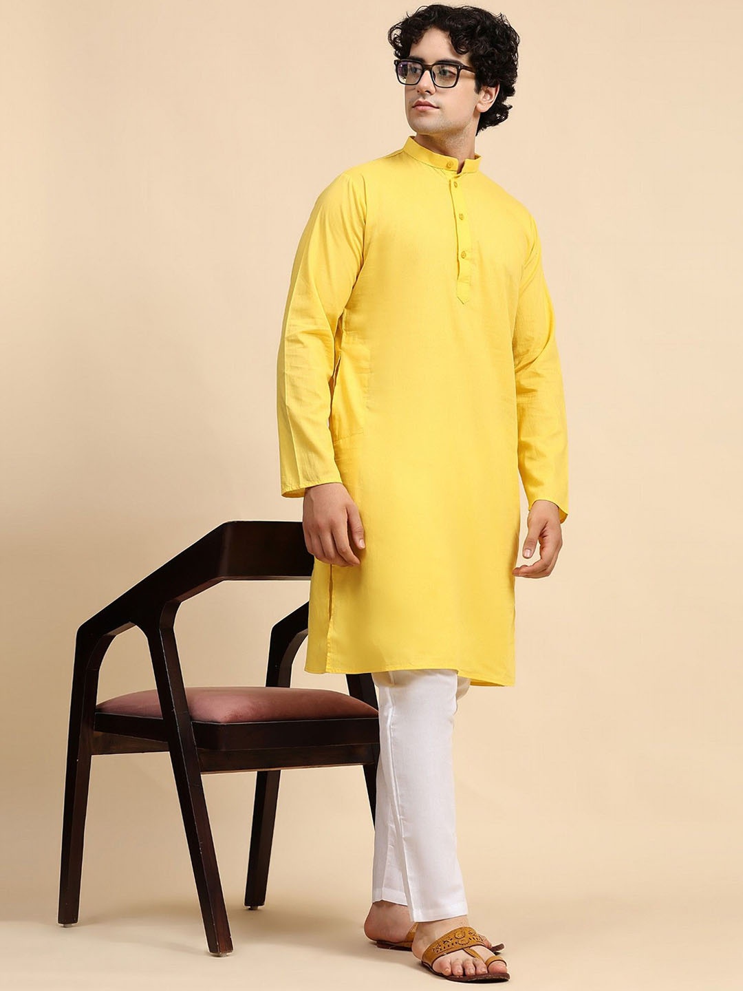 

SKAVIJ Men Regular Pure Cotton Kurta with Pyjamas, Gold