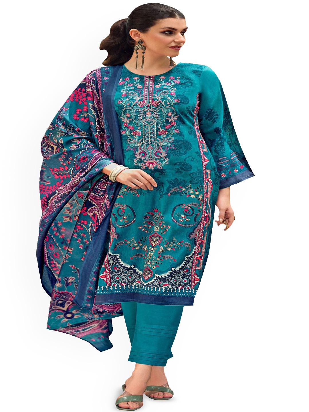 

DRAVINAM Trends Embroidered Pure Cotton Unstitched Dress Material, Blue