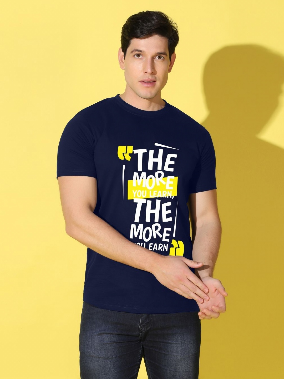 

WOOSTRO Men Typography Printed Slim Fit T-shirt, Mustard