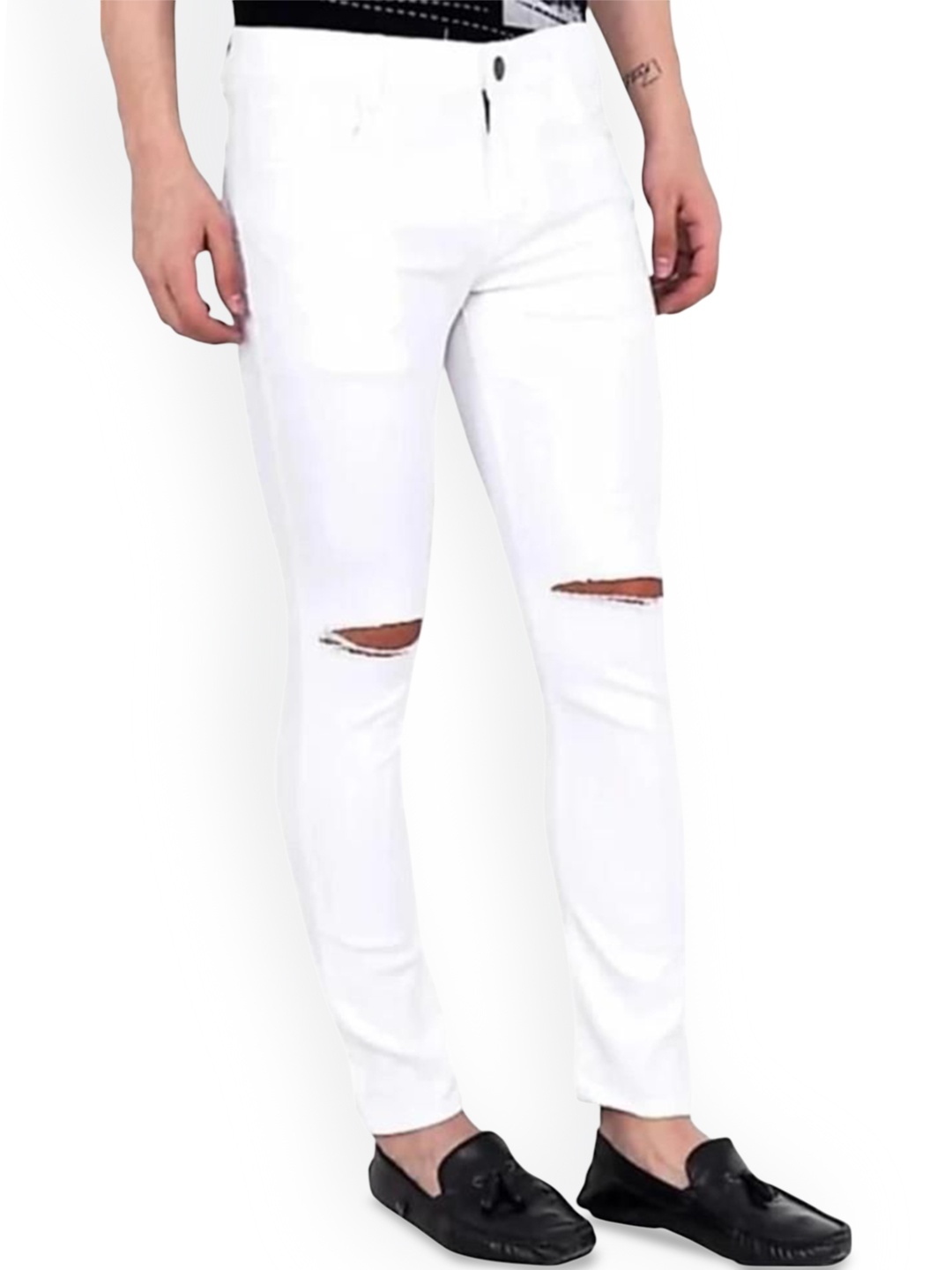 

COMFITS Men Classic Slash Knee Stretchable Jeans, White