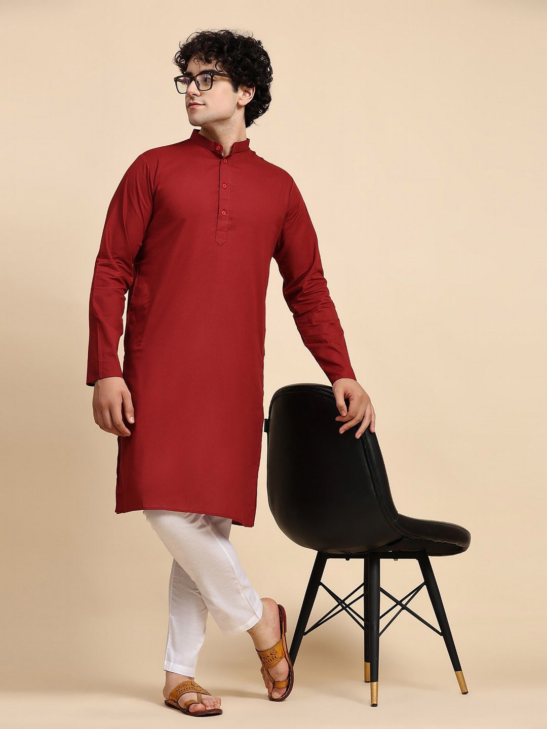 

SKAVIJ Men Regular Pure Cotton Kurta with Pyjamas, Red