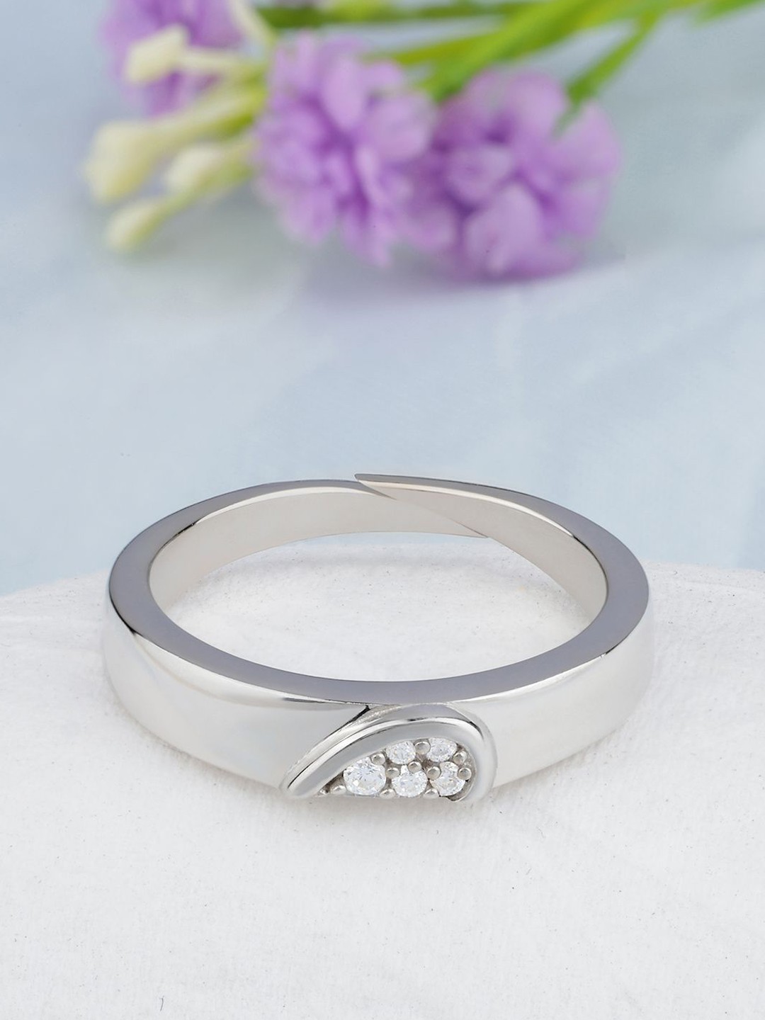 

MAIRA 925 Sterling Silver Rhodium-Plated Cubic Zirconia Adjustable Finger Ring