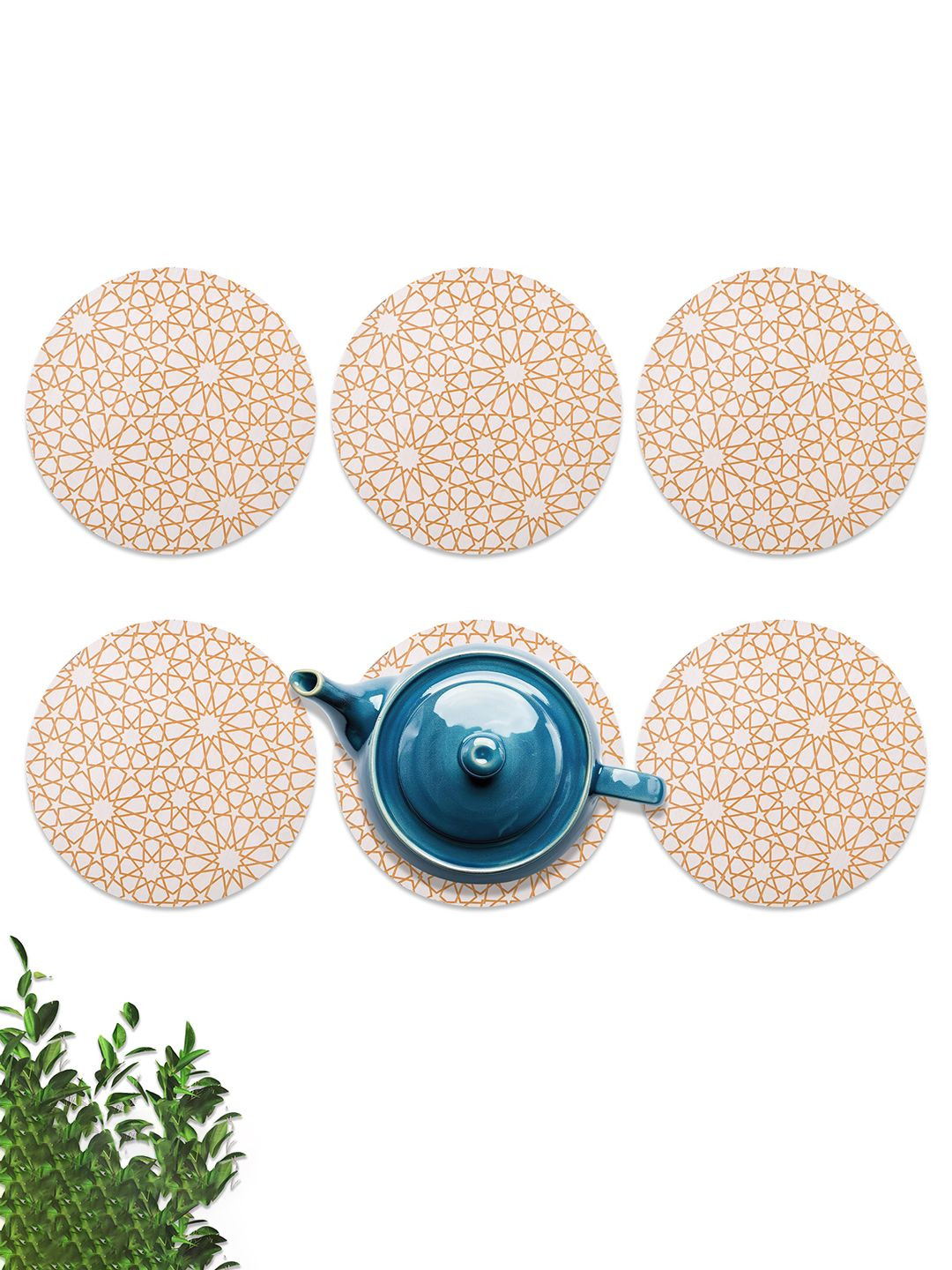 

Kuber Industries 6-Pcs Beige Wooden Round TeaCoaster
