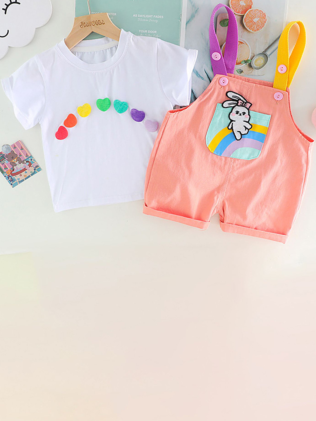 

LULU & SKY Printed T-shirt With Dungaree, Pink