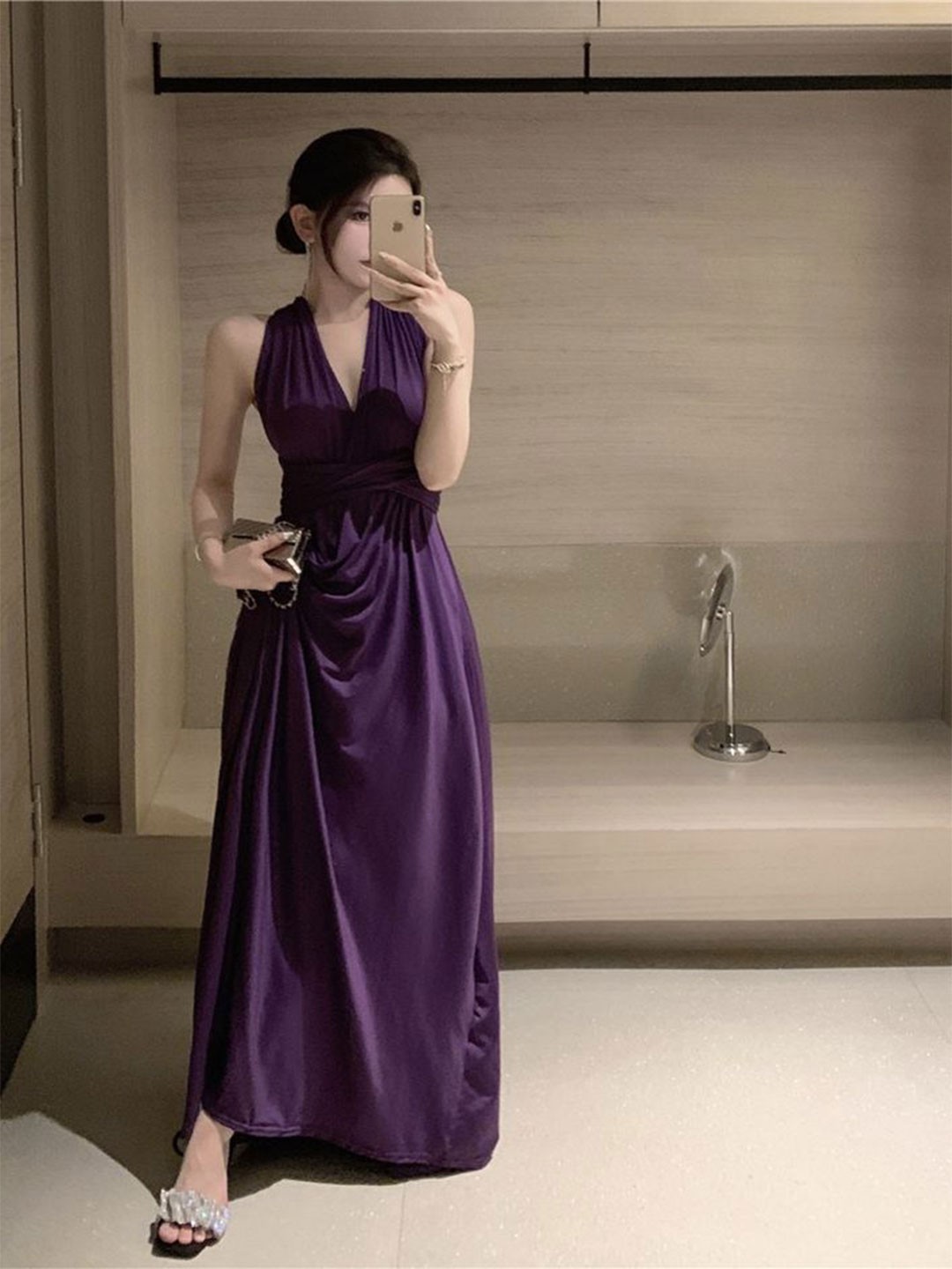 

LULU & SKY Halter Neck Maxi Dress, Purple