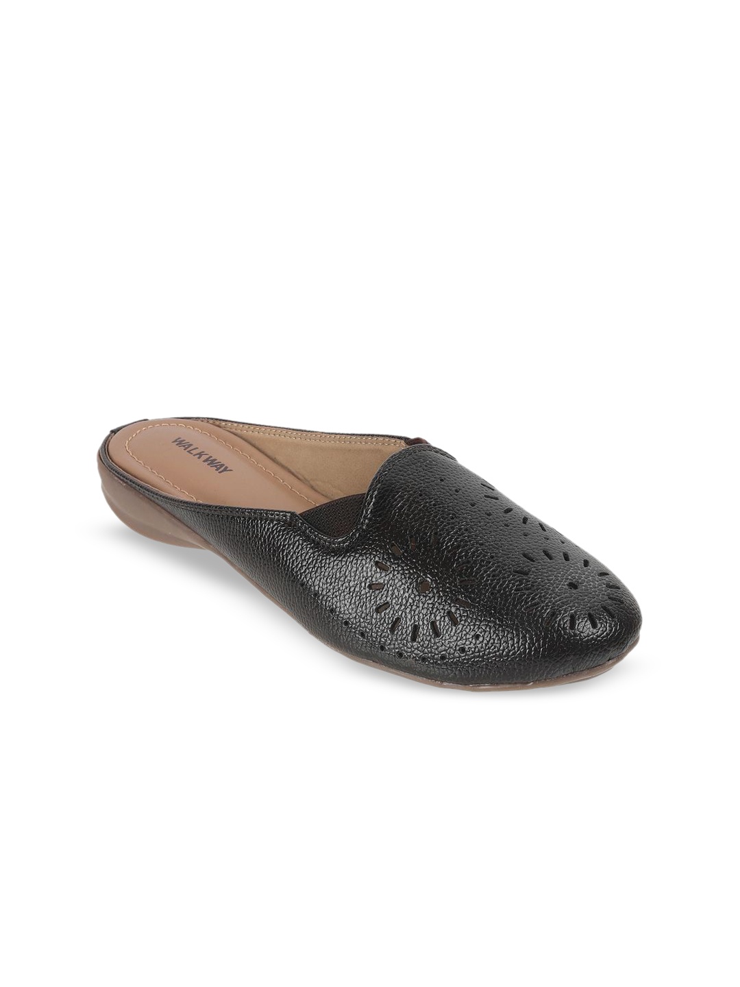 

WALKWAY by Metro Women Textured Mules with Laser Cuts Flats, Brown