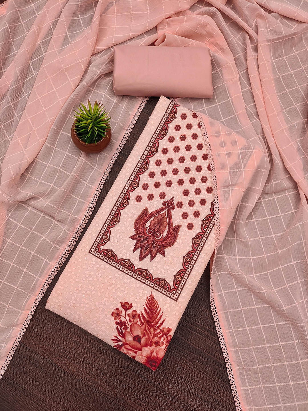 

SHADOW & SAINING Embroidered Unstitched Dress Material, Pink