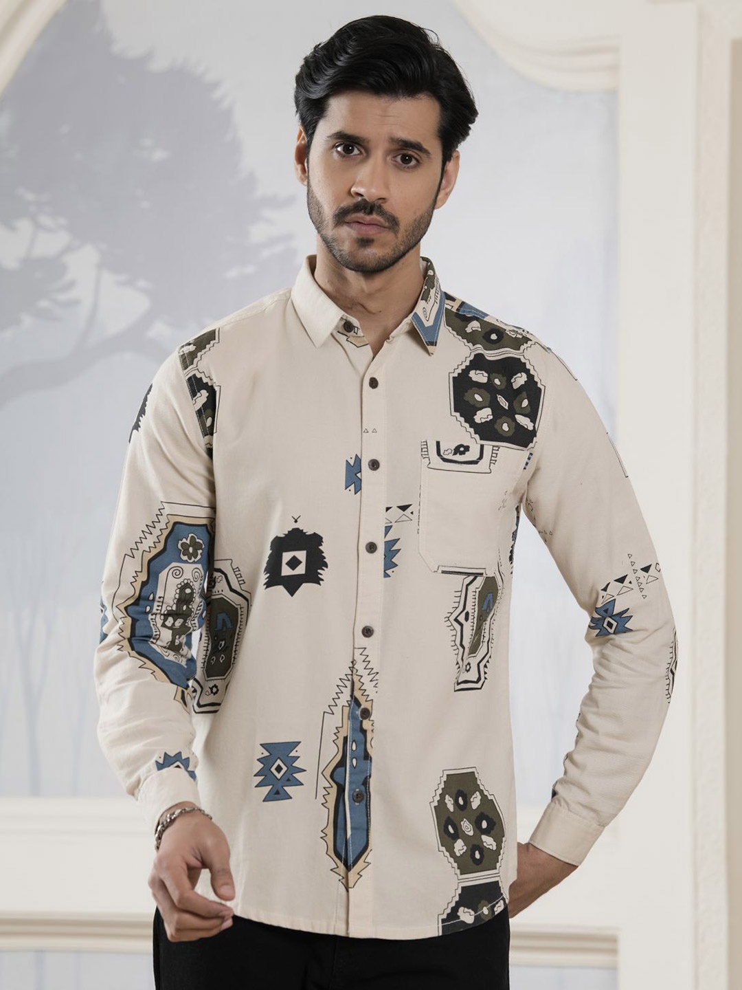 

Albion By CnM Men Comfort Opaque Casual Shirt, Cream