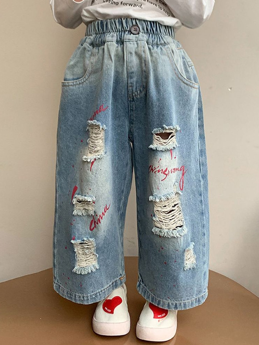 

LULU & SKY Girls High-Rise Highly Distressed Light Fade Jeans, Blue