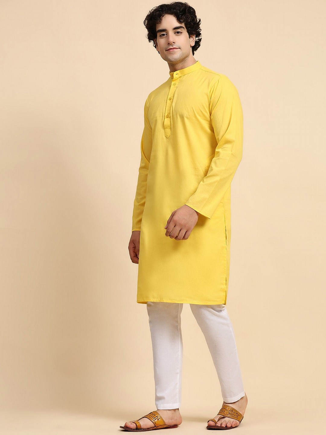 

SKAVIJ Men Regular Pure Cotton Kurta with Pyjamas, Gold