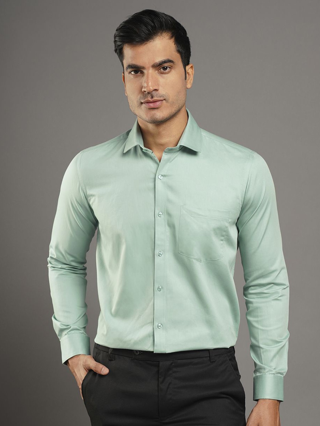 

John Philips Men Slim Fit Opaque Formal Shirt, Turquoise blue