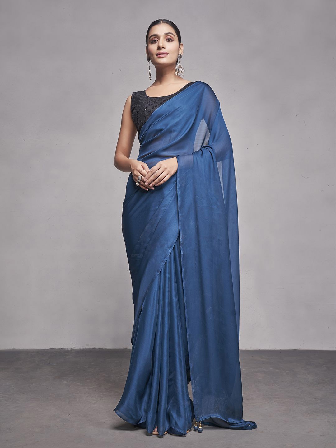 

modeva Pure Chiffon Ready to Wear Saree, Teal