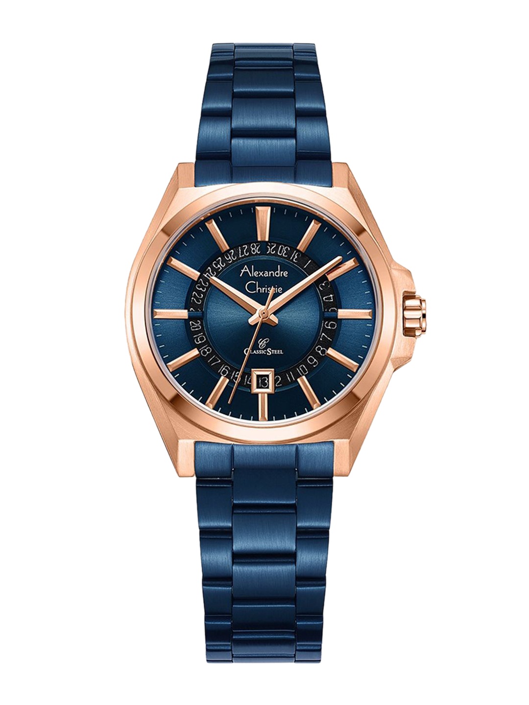 

Alexandre Christie Women Embellished Dial & Stainless Steel Bracelet Style Straps Analogue Watch, Blue