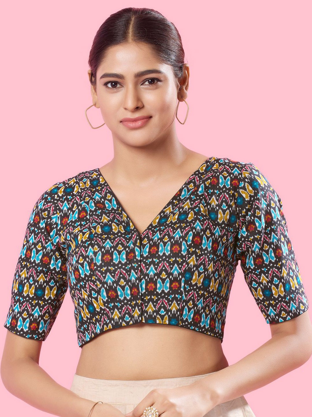 

VAMAS - THE DESIGNER BLOUSES Women V-Neck Padded Saree Blouse, Black