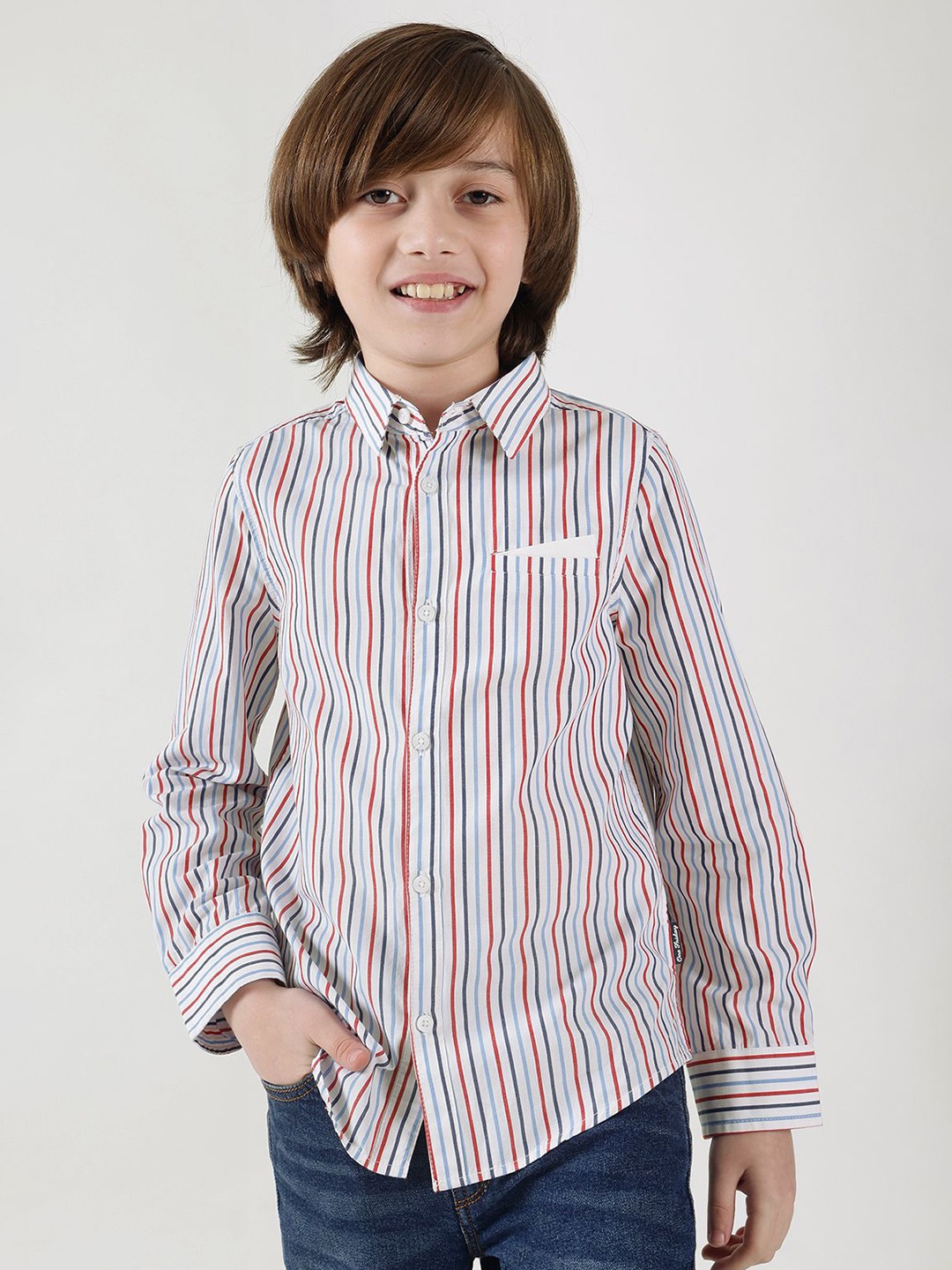 

One Friday Boys Comfort Opaque Striped Casual Shirt, Multi