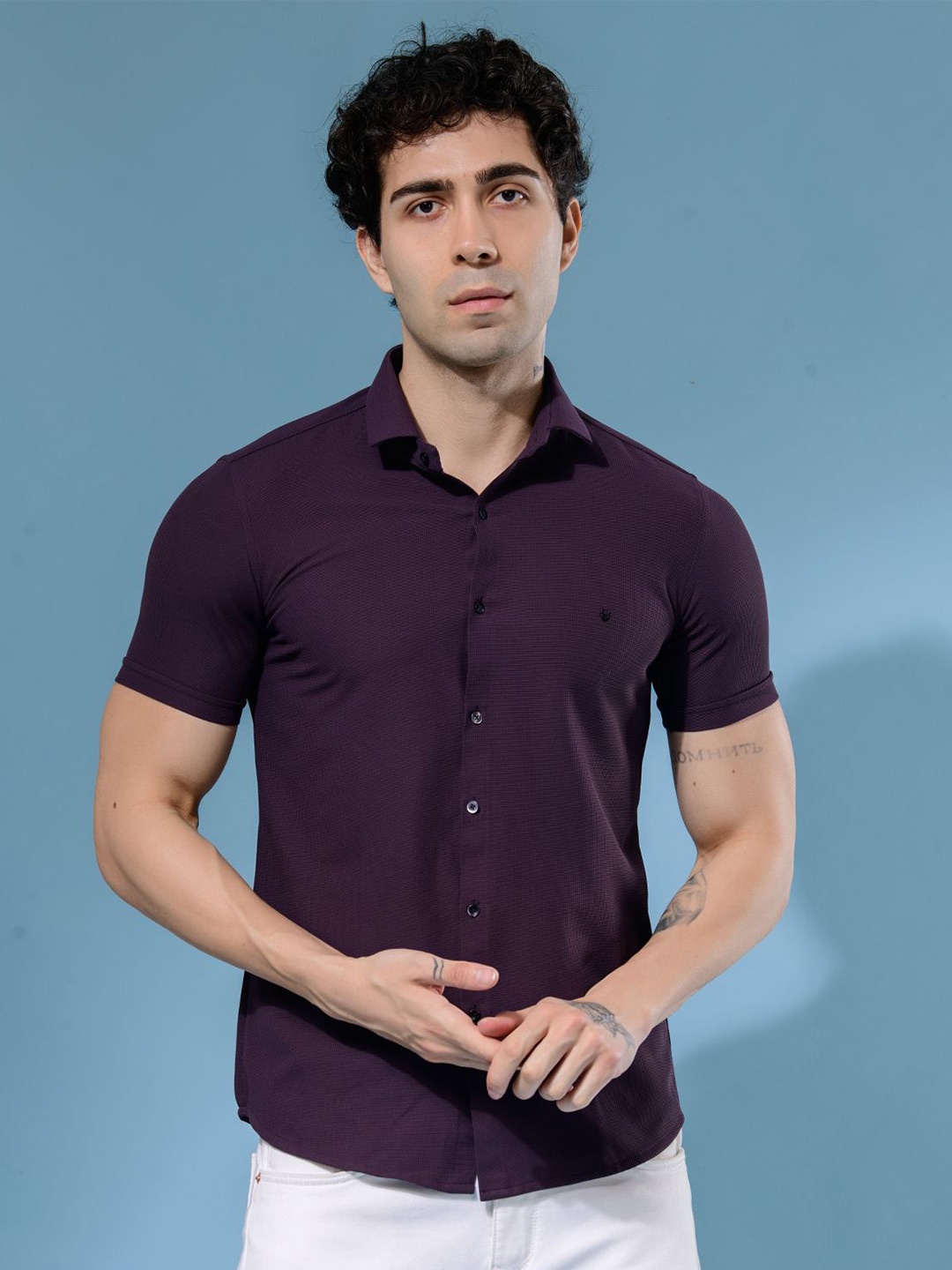 

Albion By CnM Men Comfort Opaque Casual Shirt, Purple