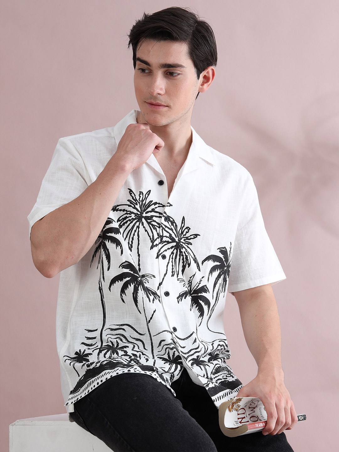 

StitchX Men Standard Floral Opaque Printed Beach Shirt, White