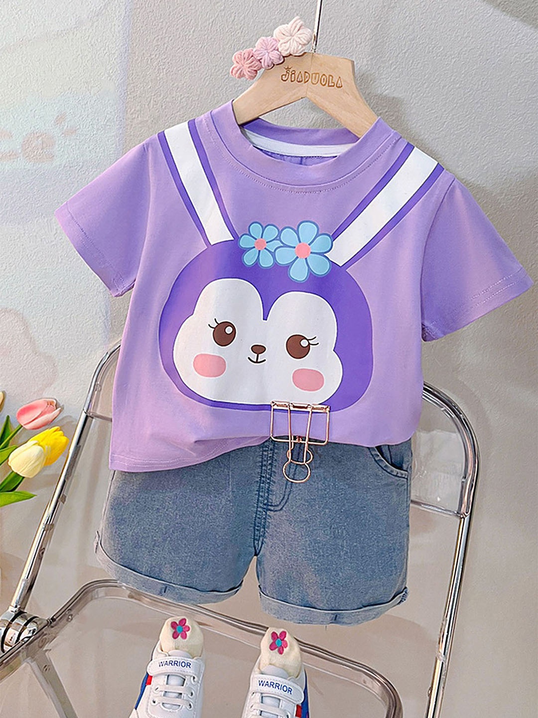 

LULU & SKY Girls Printed T-shirt with Shorts, Purple