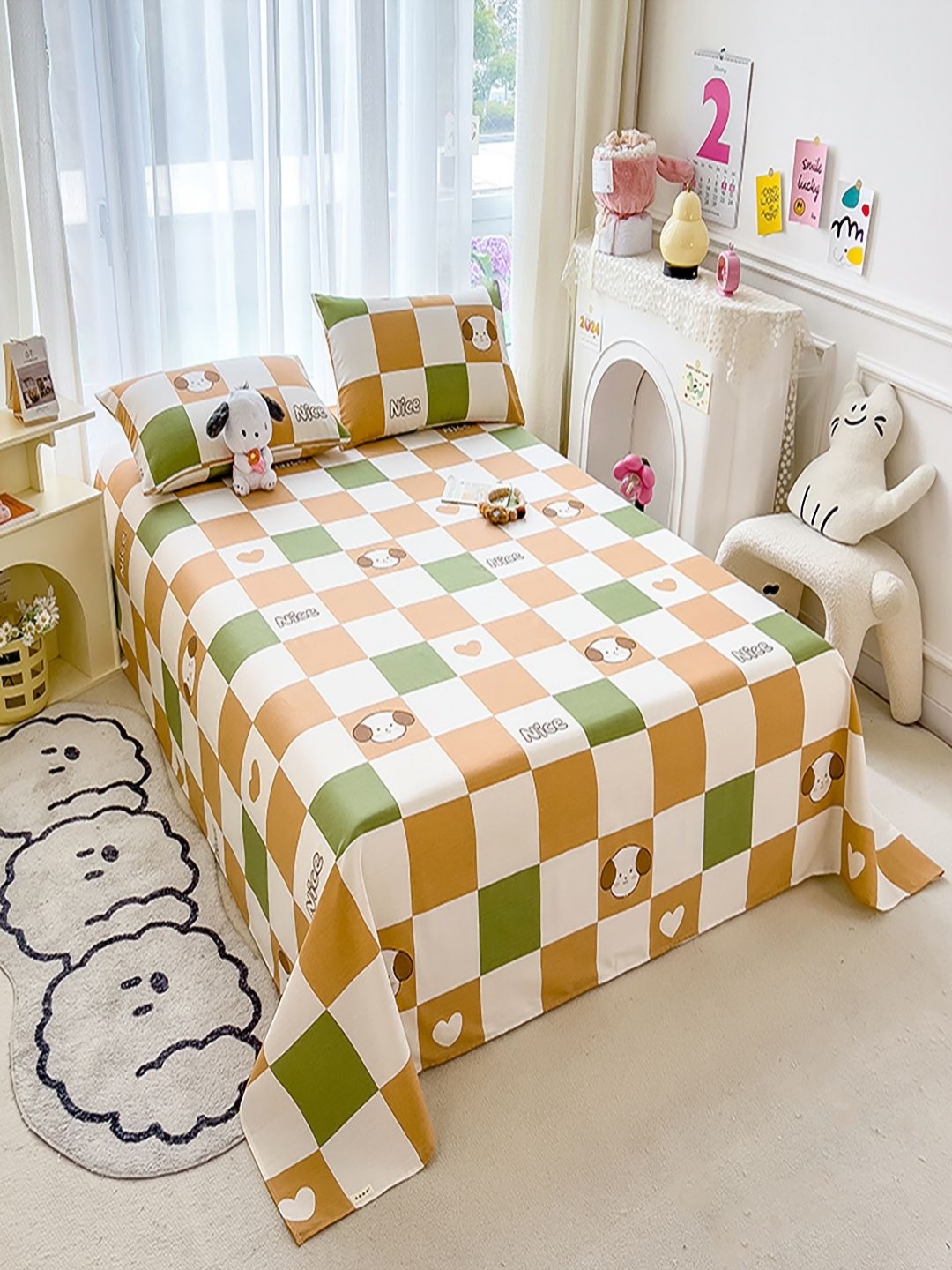 

JC HOME Green & Brown Geometric 140 TC King Bedsheet with 2 Pillow Covers