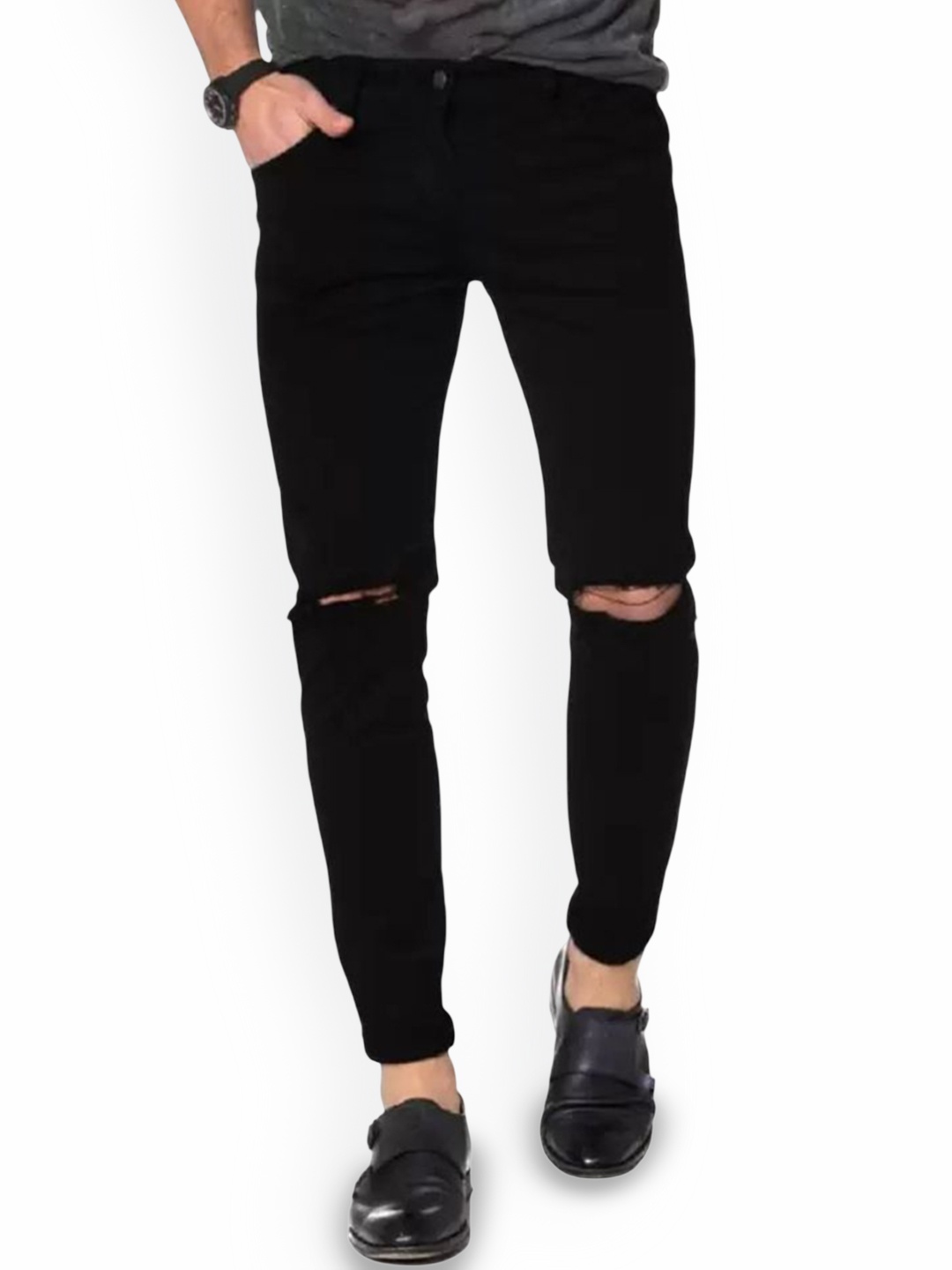 

COMFITS Men Classic Mildly Distressed Stretchable Jeans, Black
