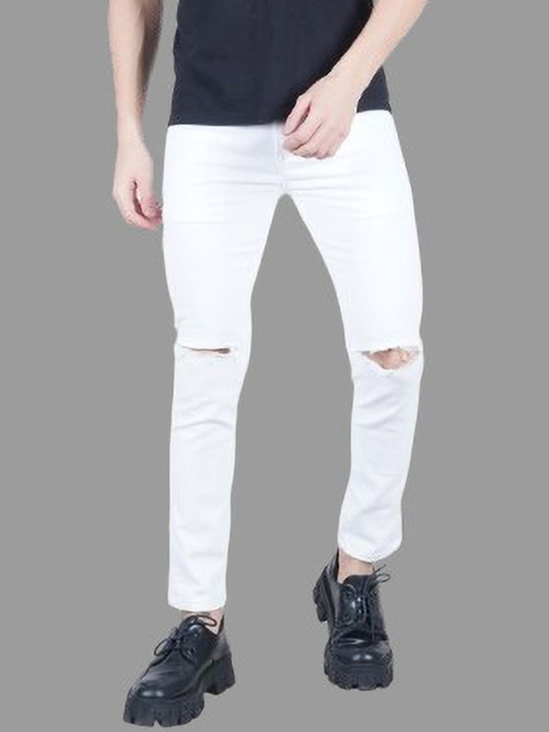 

COMFITS Men Classic Slash Knee Stretchable Jeans, White