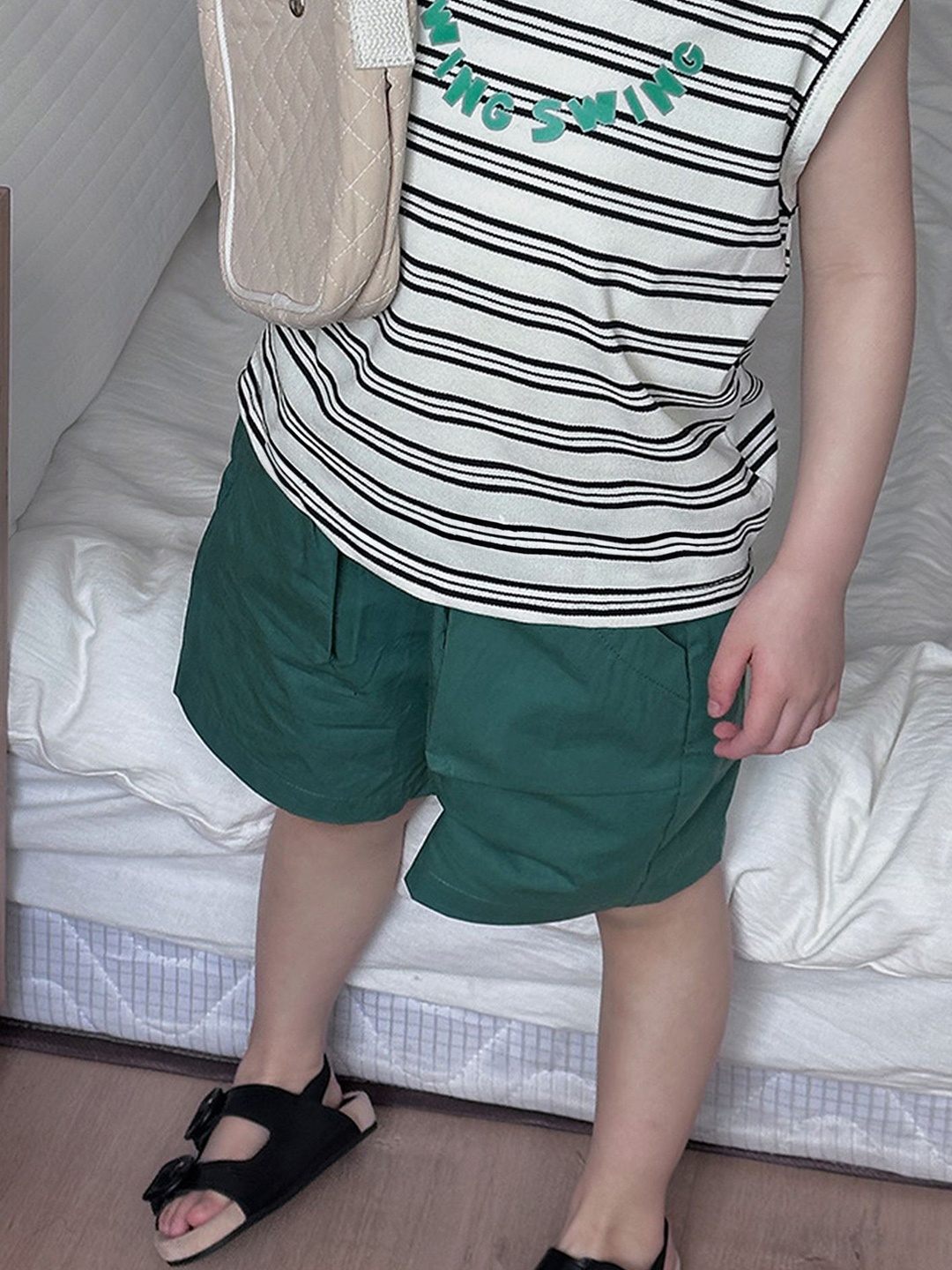 

LULU & SKY Boys Striped High-Rise Shorts, Green