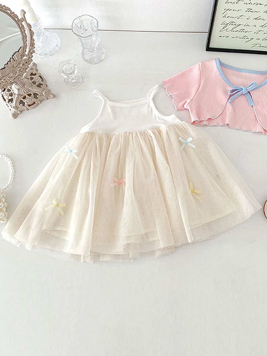 

LULU & SKY Girls Top with Skirt, Beige