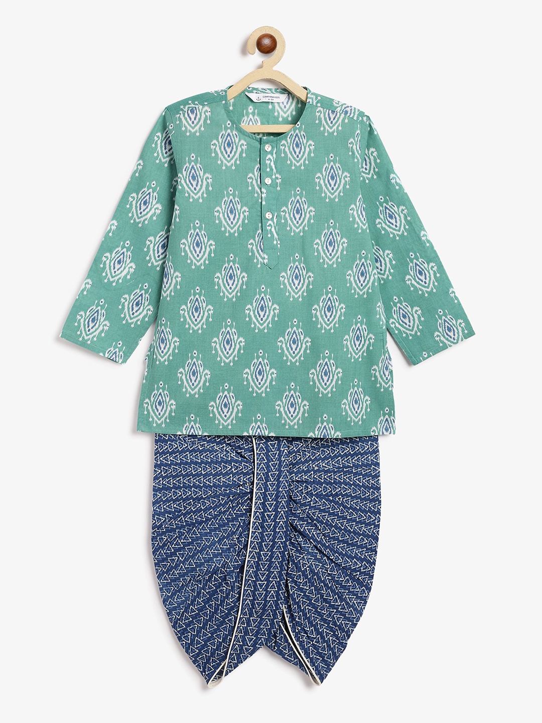 

Campana Boys Pure Cotton Kurta Set with Dhoti, Teal