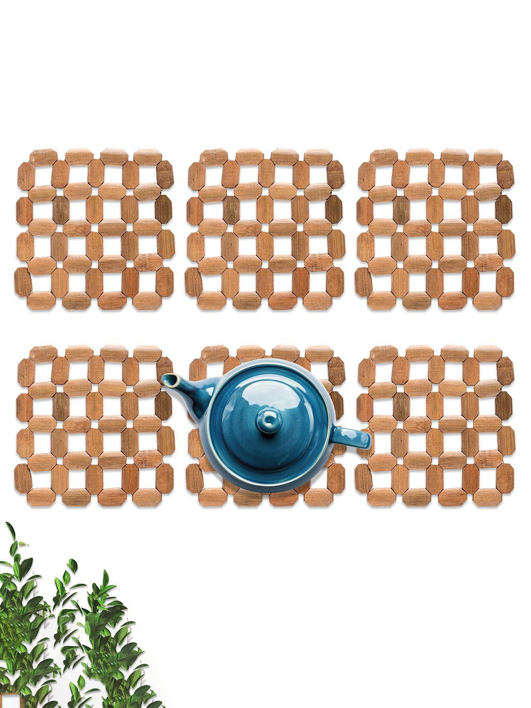 

Kuber Industries 6-pcs Brown Bamboo Trivet TeaCoaster
