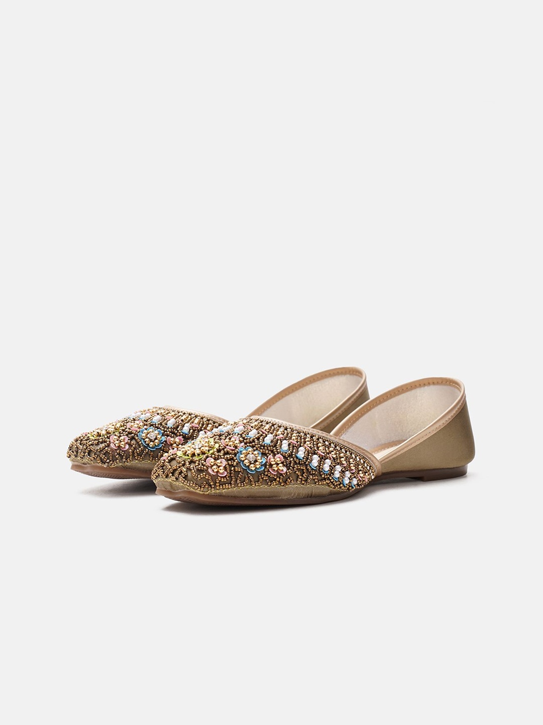 

JM Looks Girls Ethnic Mojaris with Embroidered Flats, Green