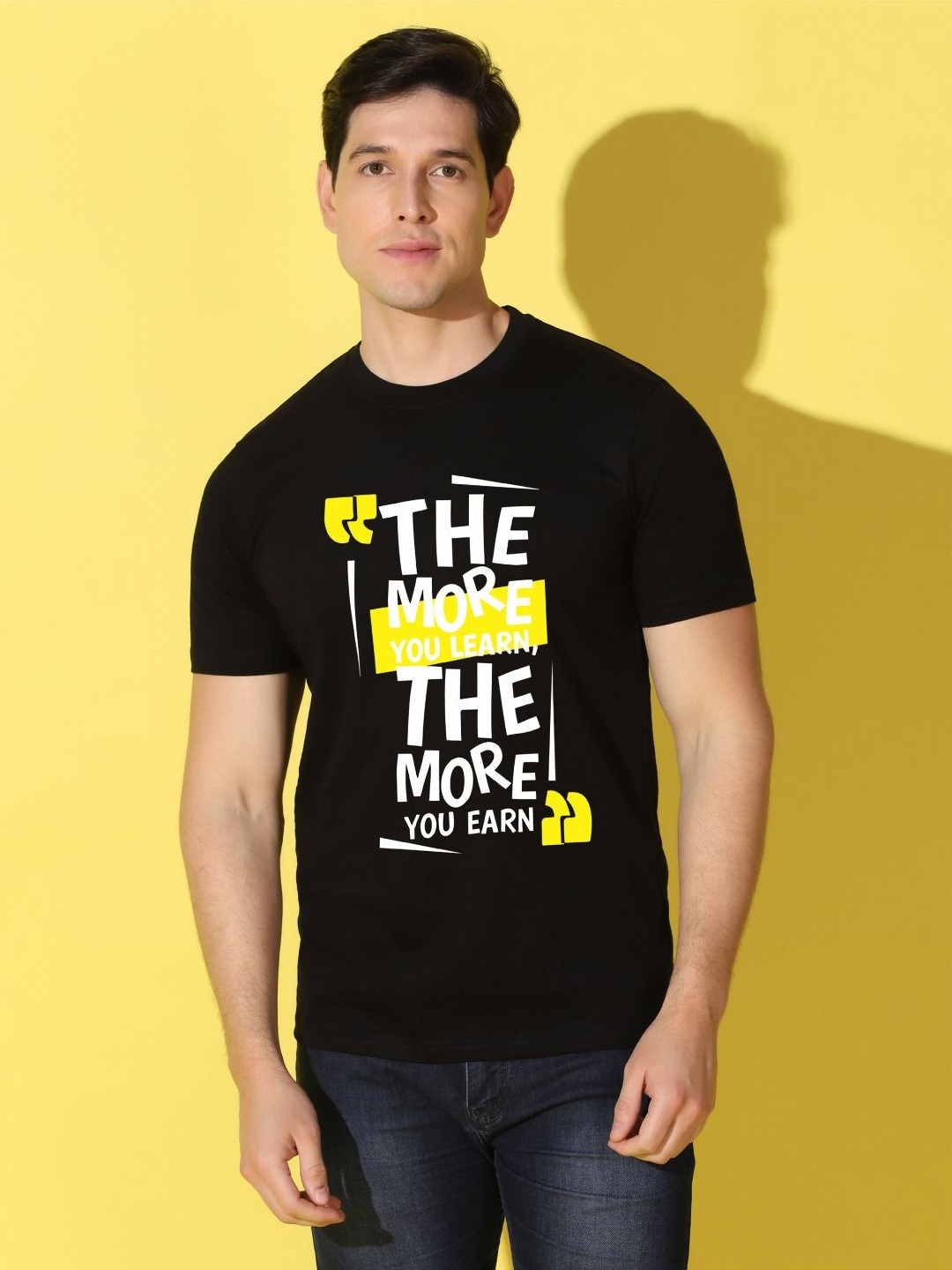 

WOOSTRO Men Typography Printed Slim Fit T-shirt, Yellow